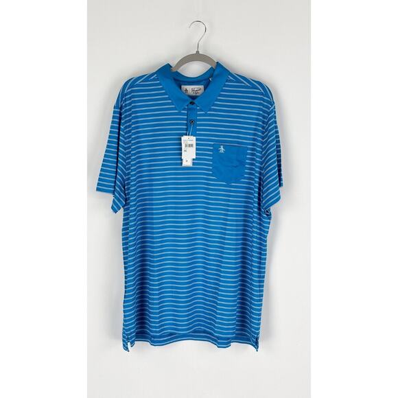 Penguin Mens Striped Polo Shirt Short Sleeve Size 2XL Cloisonne Blue Golf NWT - Picture 1 of 10